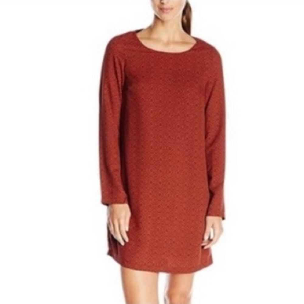 Prana Orange Patterned Long Sleeve Scoop Neck Dress